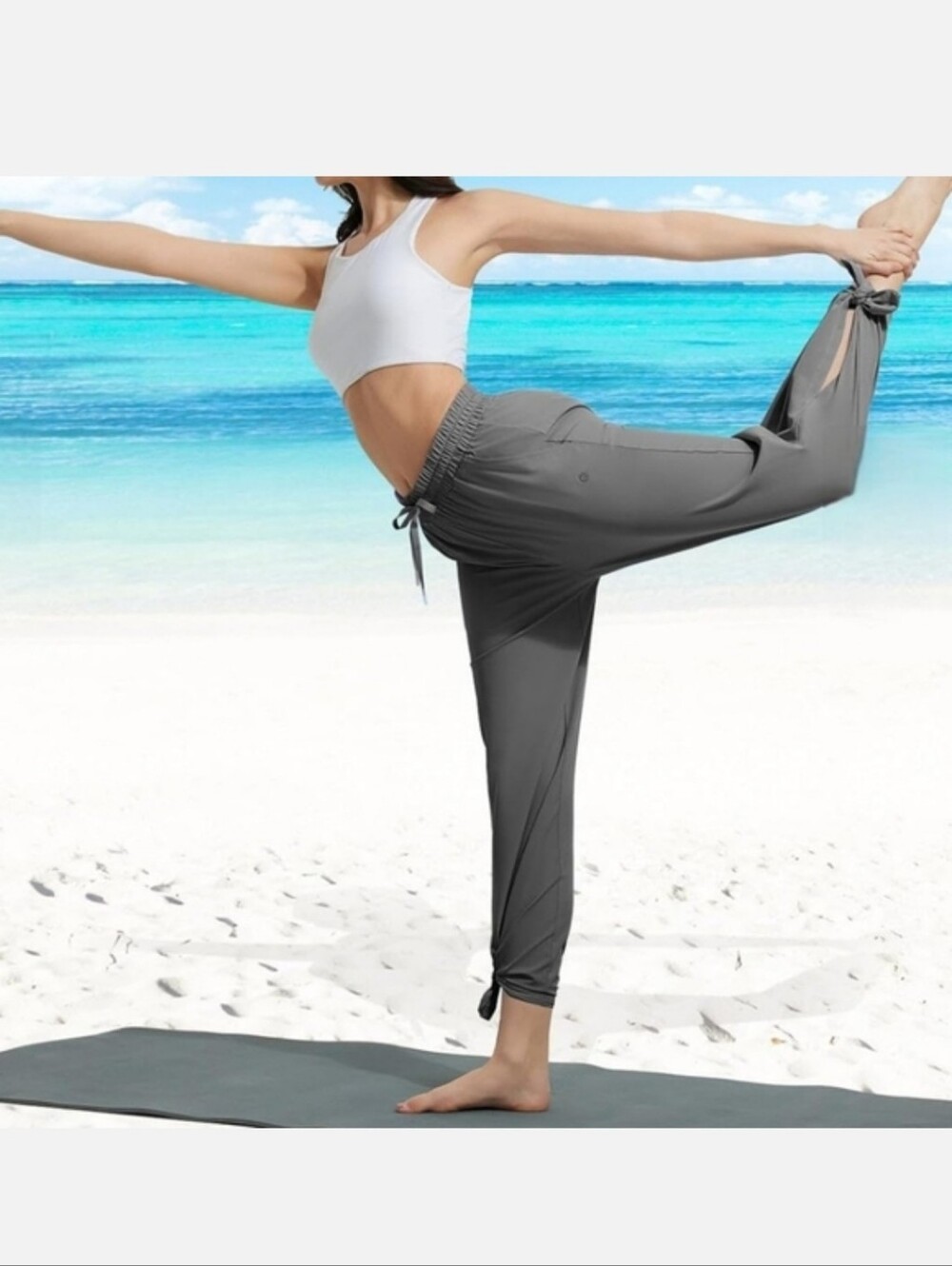 UPF50+ Gray Swim Pants High Waisted Lightweight Quick Dry Flowy w Pockets